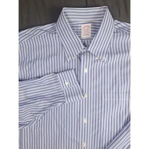 Brooks Brothers Mens Madison Dress Shirt 17.5-34 Blue Striped Non Iron Preppy